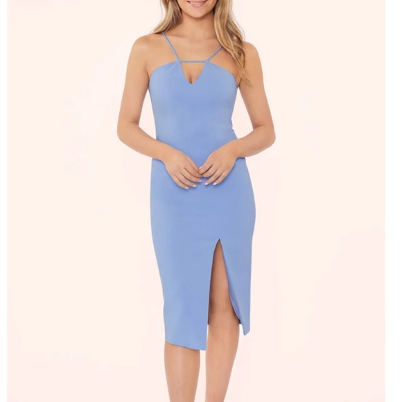 Halter periwinkle body con with slit dress - LIKELY - Picture 1 of 7